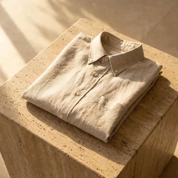 Folded oatmeal linen shirt